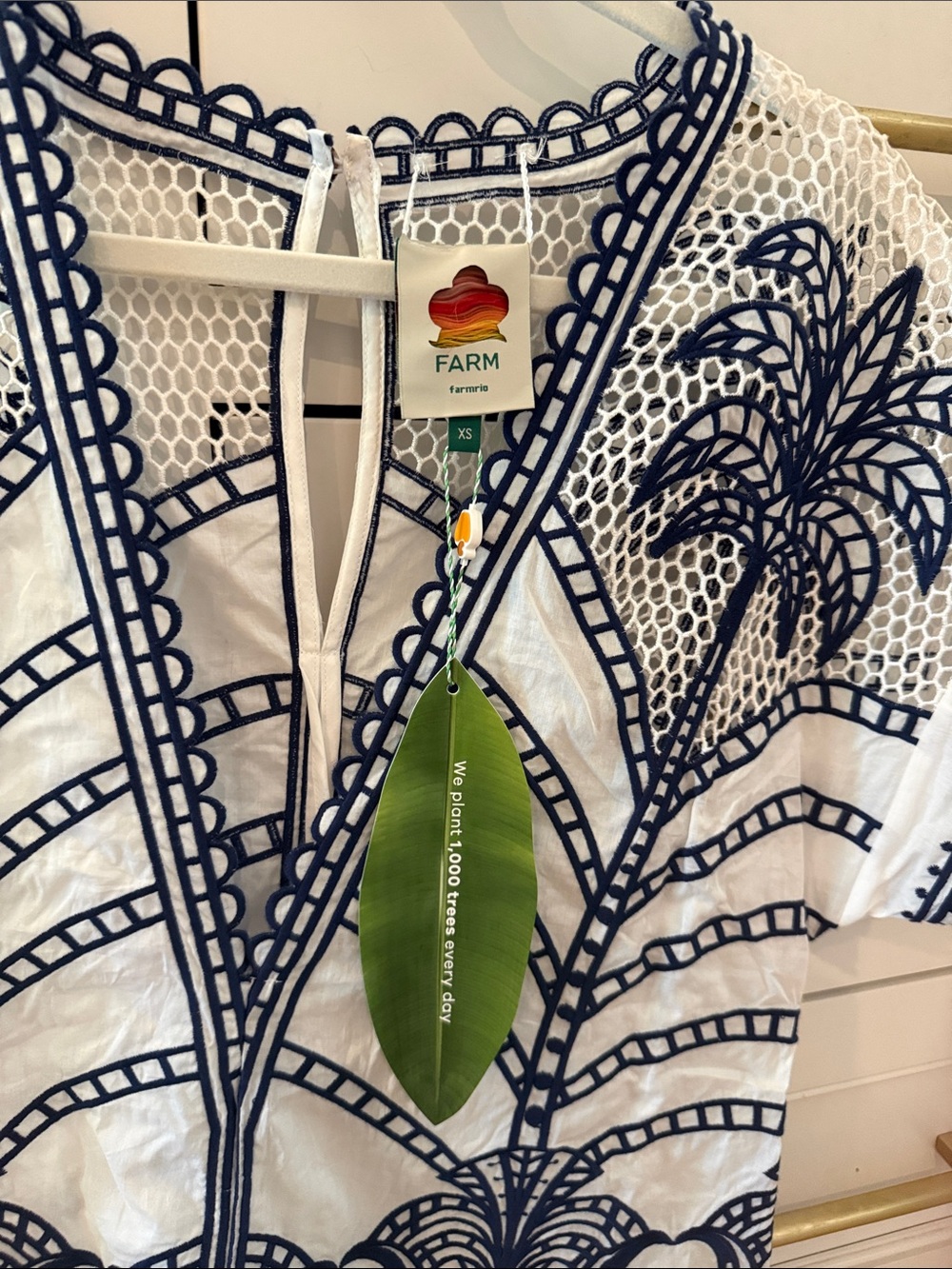 FARM Rio White Tunic with Navy Embroidered Palm Motif - Picture 3 of 6
